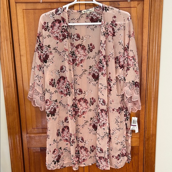 Wallflower Other - Wallflower Pink Floral Kimono Plus Size XXL New Lace Detail Lightweight Layer
